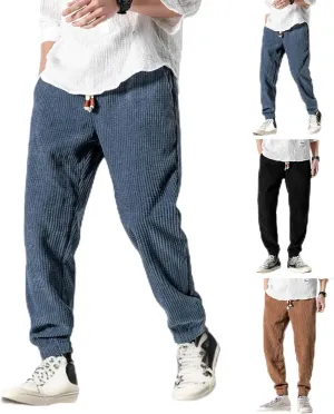 Mens Corduroy Cargo Pants Casual Joggers Tapered Trousers Drawstring Elastic Waist Sweatpants for Men Cotton Baggy Pant