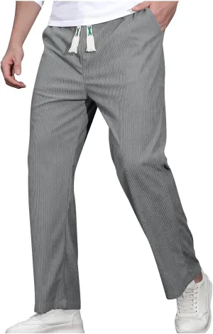 Mens Corduroy Sweatpants Baggy Joggers Straight Leg Trousers Elastic Waist Pants Casual Drawstring Tracksuit Bottoms