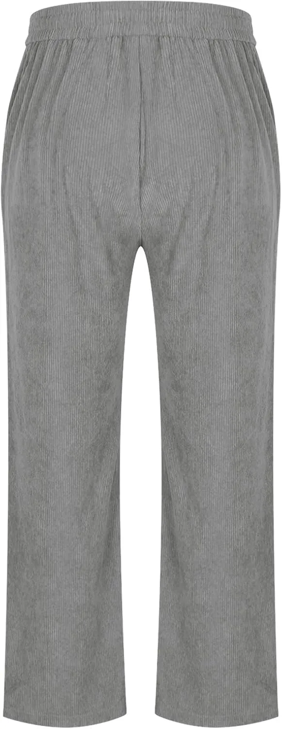 Mens Corduroy Sweatpants Baggy Joggers Straight Leg Trousers Elastic Waist Pants Casual Drawstring Tracksuit Bottoms