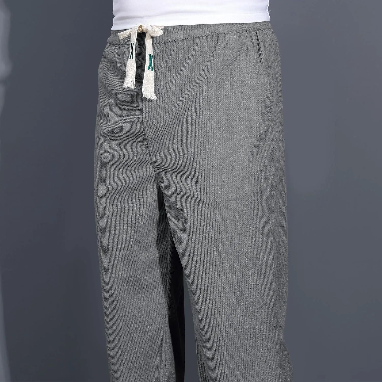 Mens Corduroy Sweatpants Baggy Joggers Straight Leg Trousers Elastic Waist Pants Casual Drawstring Tracksuit Bottoms
