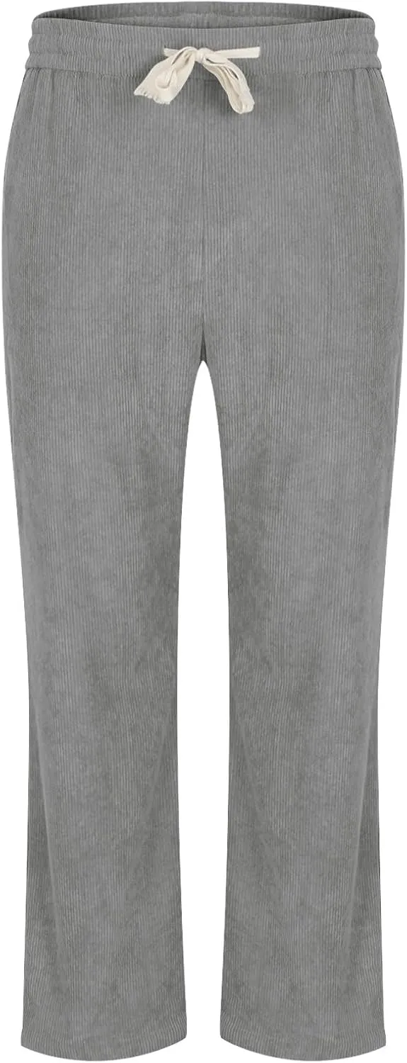Mens Corduroy Sweatpants Baggy Joggers Straight Leg Trousers Elastic Waist Pants Casual Drawstring Tracksuit Bottoms