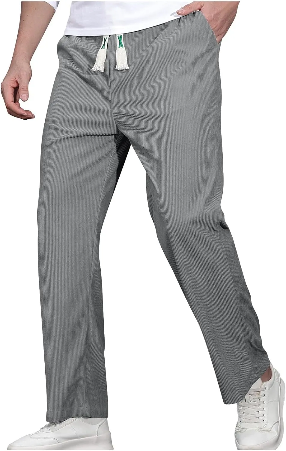 Mens Corduroy Sweatpants Baggy Joggers Straight Leg Trousers Elastic Waist Pants Casual Drawstring Tracksuit Bottoms