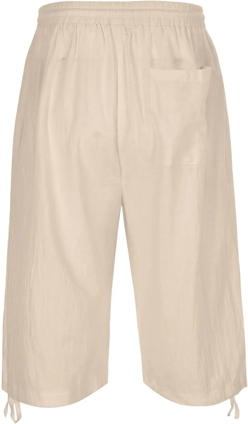 Mens Cotton and Linen Capri Pants Expandable Waist Drawstring Fashion Solid Cropped Pant Summer Loose Workout Jogger Trousers