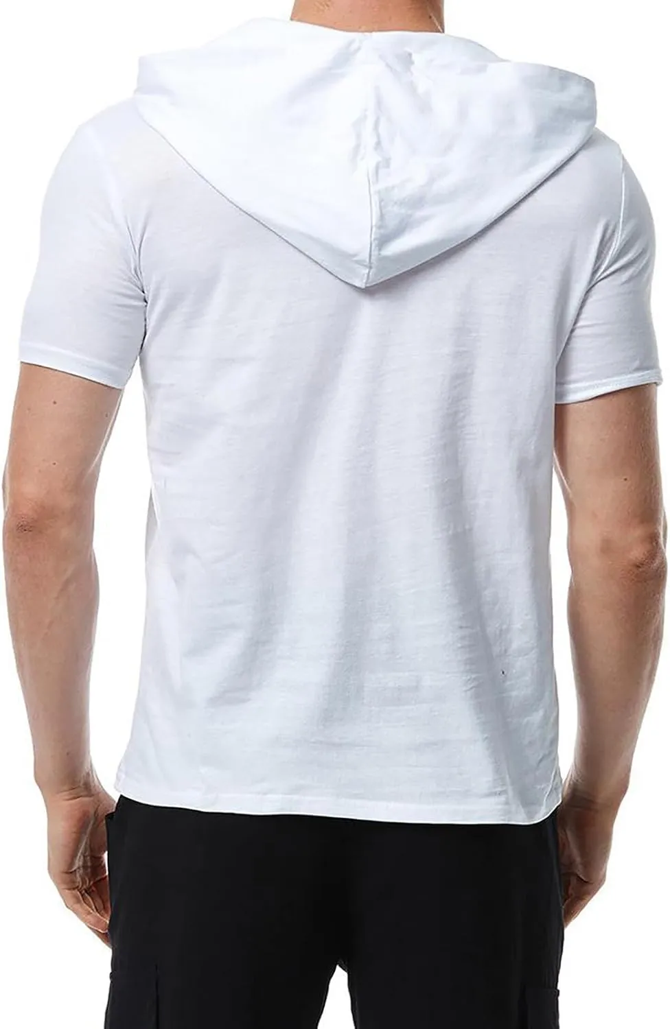 Men's Cotton Linen Hooded Shirts Summer Casual Short Sleeve Hoodies with Pocket for Renaissance Medieval Costume