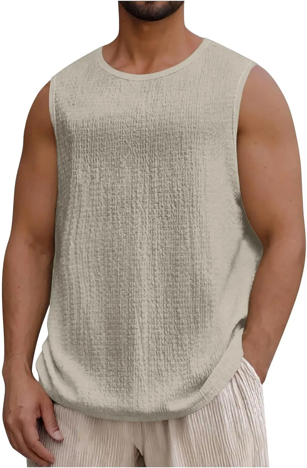 Men's Crewneck Sleeveless Athletic Tank Top Summer Casual Workout Muscle Cut Tee Tops Lightweight Quick Dry Vest