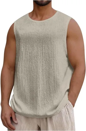 Men's Crewneck Sleeveless Athletic Tank Top Summer Casual Workout Muscle Cut Tee Tops Lightweight Quick Dry Vest