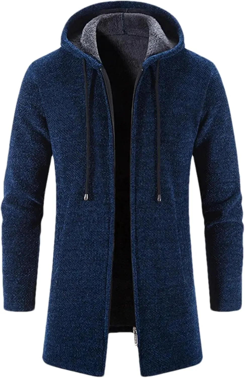 Men's Drawstring Plush Hooded Jacket Coat Business Zipper Long Sleeve Cardigan Outwear