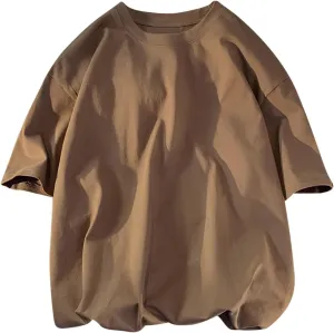 Men's Drop Shoulder Oversized T Shirts Casual Short Sleeve Loose Round Neck Tee Top Trendy Solid Basic Hipster Shirt