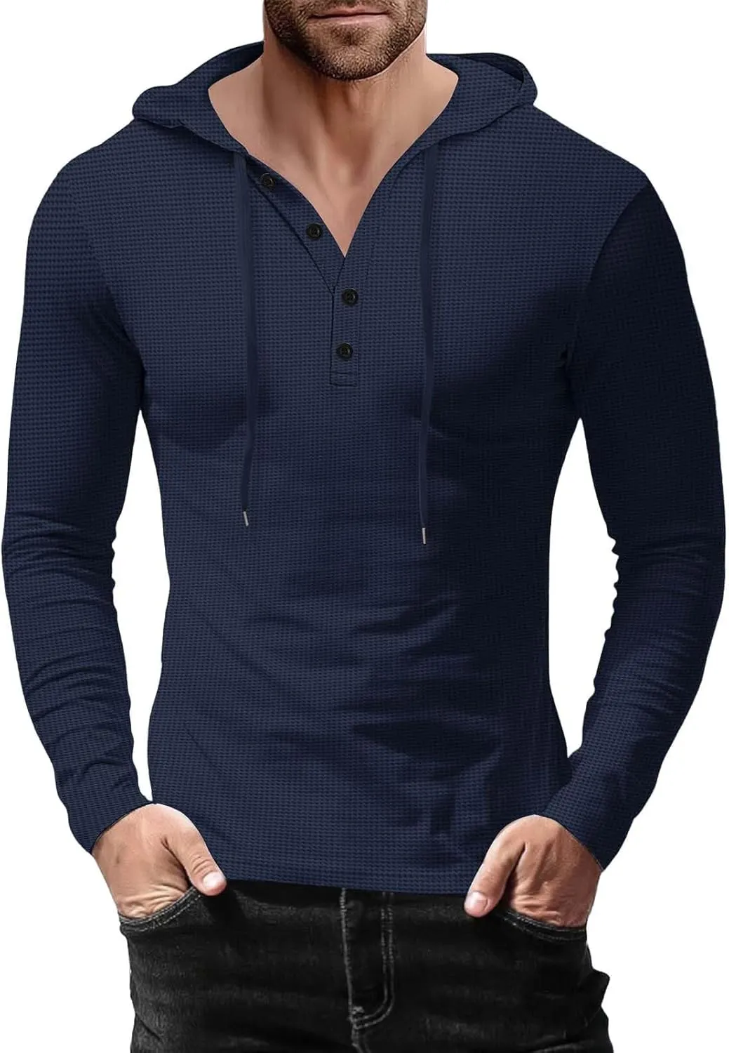 Men's Hoodie Sweatshirt Long Sleeve Button Down Henley Shirts Pullover Tops Drawstring Solid Casual Outdoor T-Shirt