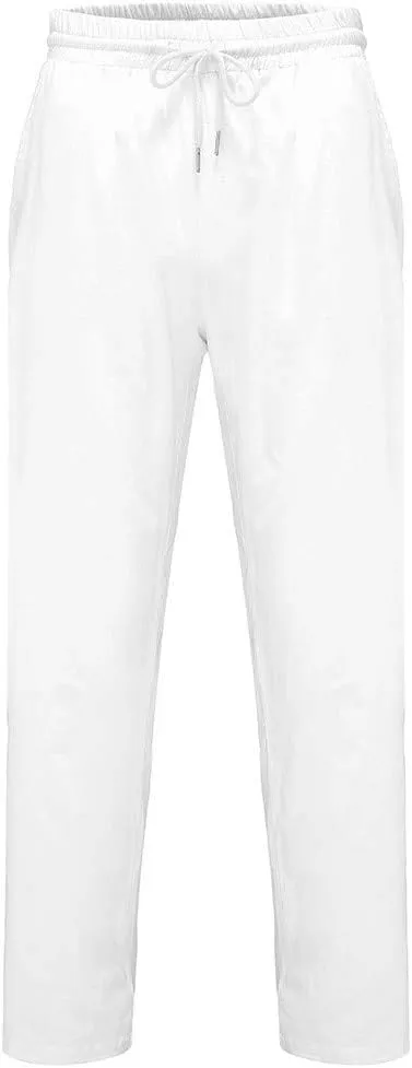 Men's Linen Drawstring Pants Baggy Elastic Waist Trouser Loose Fit Casual Lightweight Yoga Summer Beach Pants