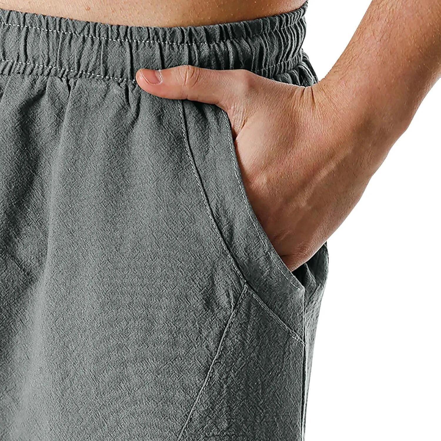 Men's Linen Pants Casual Elastic Waist Drawstring Yoga Beach Trousers Lightweight Joggers Classic Tapered Trouser