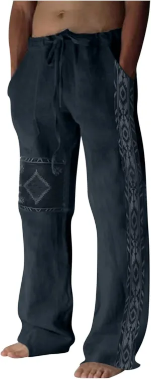 Mens Linen Pants for Man Thin Flare Wide Leg Tie Knot Plain Long Bootcut Leg Summer Fall 2025 Fashion