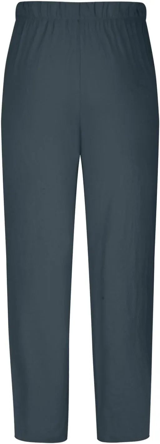 Mens Linen Pants for Man Thin Flare Wide Leg Tie Knot Plain Long Bootcut Leg Summer Fall 2025 Fashion