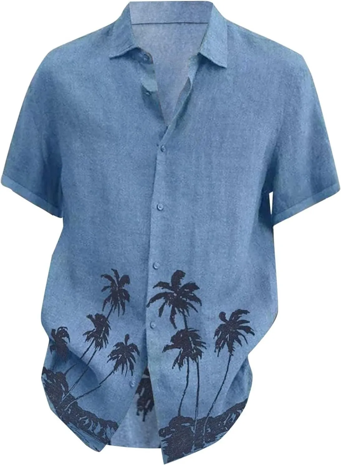 Men's Linen Shirts Short Sleeve Hawaiian Summer Button down T Shirts Vacation Beach Tops Casual Plus Size Tops