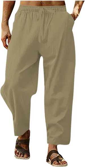 Mens Pants Casual Stretch Golf Pants Drawstring Lightweight Trousers Elastic Waist Lounge Pants with Pockets