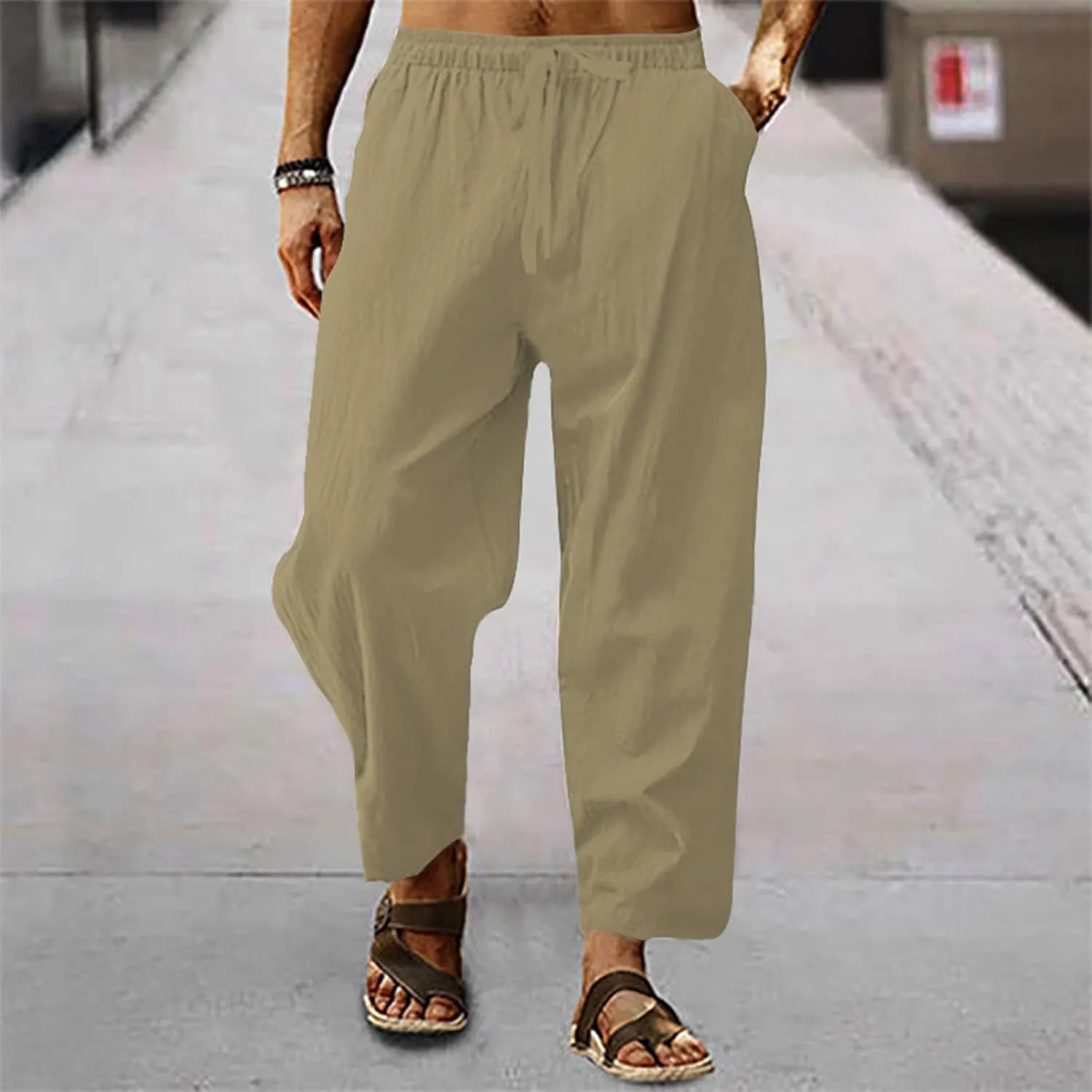 Mens Pants Casual Stretch Golf Pants Drawstring Lightweight Trousers Elastic Waist Lounge Pants with Pockets
