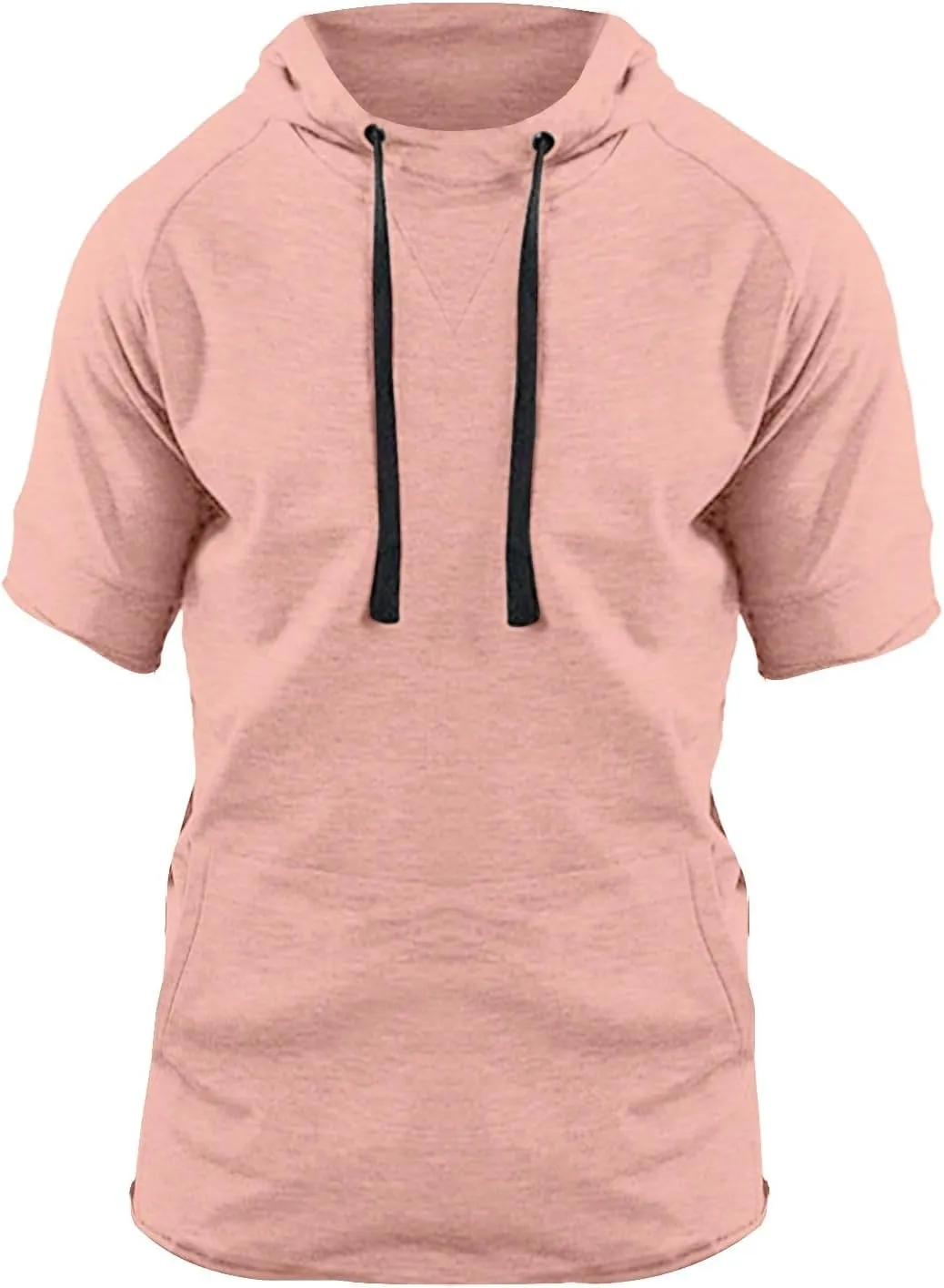 Mens Short Sleeve Muscle Hoodies Slim Fit Fitness Gym Workout Athletic Tee Pullover Tops Casual Loose Fashion Shirts