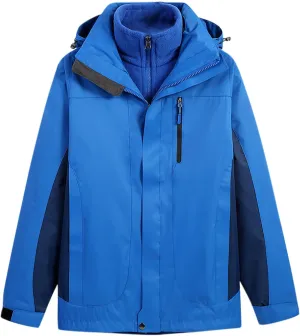 Men’s Ski Jacket 3 in 1 Waterproof Winter Jacket Snow Jackets Windproof Hooded with Inner Warm Fleece Coat Parkas