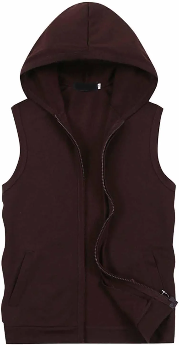 Men's Sleeveless Slim Fit Hoodie Vest Zipper Drawstring Gilet Jacket with Pockets Summer Spring Lightweight Hooded