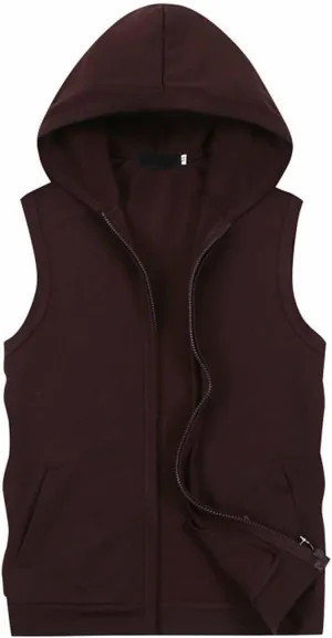 Men's Sleeveless Slim Fit Hoodie Vest Zipper Drawstring Gilet Jacket with Pockets Summer Spring Lightweight Hooded