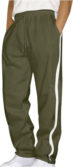 Men's Straight Leg Pants Contrast Drawstring Elastic Waist Sports Pants Work Casual Trousers with Pockets