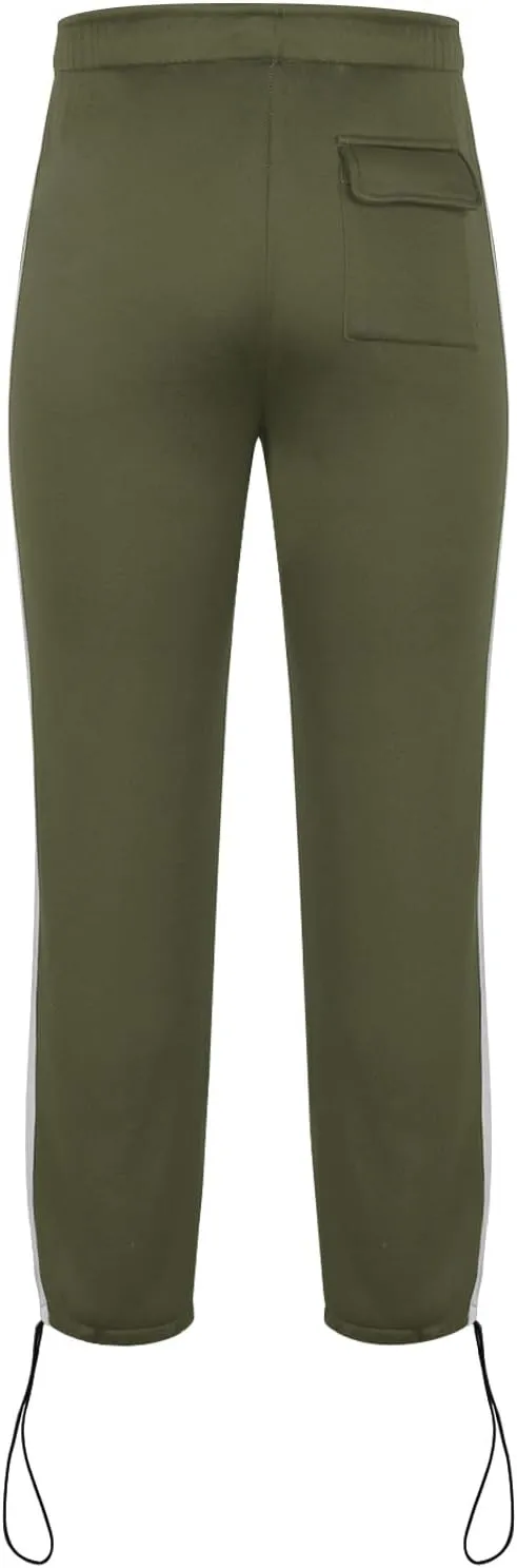 Men's Straight Leg Pants Contrast Drawstring Elastic Waist Sports Pants Work Casual Trousers with Pockets