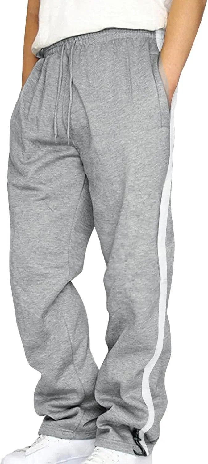 Men's Straight Leg Pants Contrast Drawstring Elastic Waist Sports Pants Work Casual Trousers with Pockets