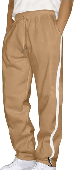 Men's Straight Leg Pants Contrast Drawstring Elastic Waist Sports Pants Work Casual Trousers with Pockets