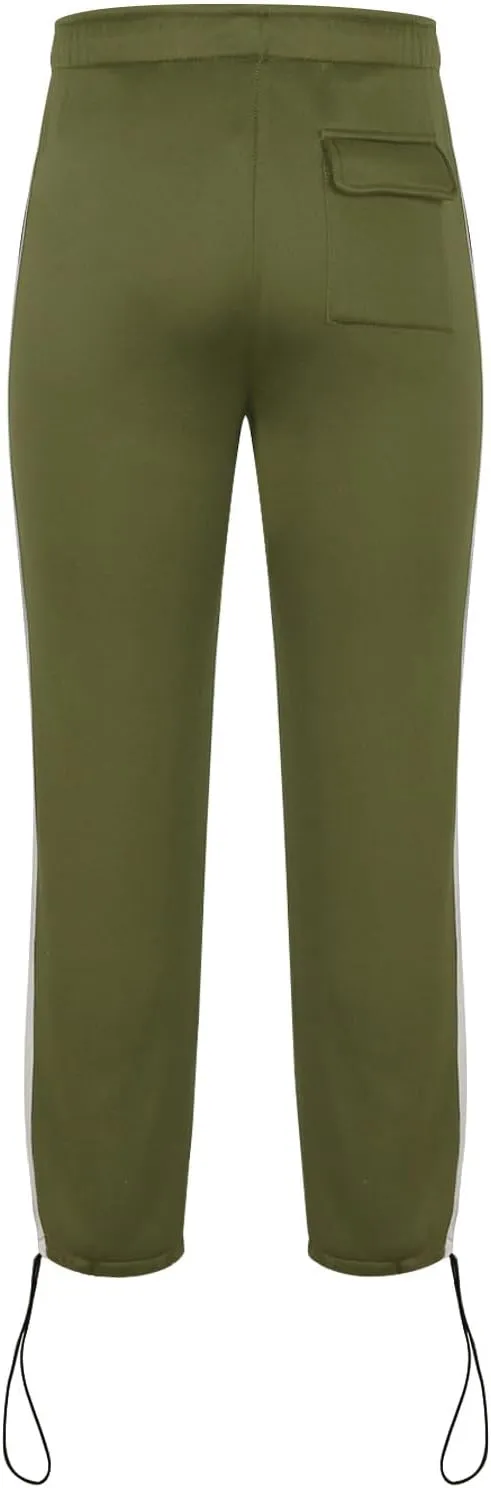 Men's Straight Leg Pants Contrast Drawstring Elastic Waist Sports Pants Work Casual Trousers with Pockets