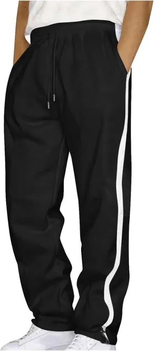 Men's Straight Leg Pants Contrast Drawstring Elastic Waist Sports Pants Work Casual Trousers with Pockets