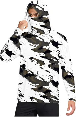 Mens Sun Protection Shirts UPF 50 Long Sleeve Hoodie Breathable Lightweight Beach Fishing UV SPF T-Shirts with Mask