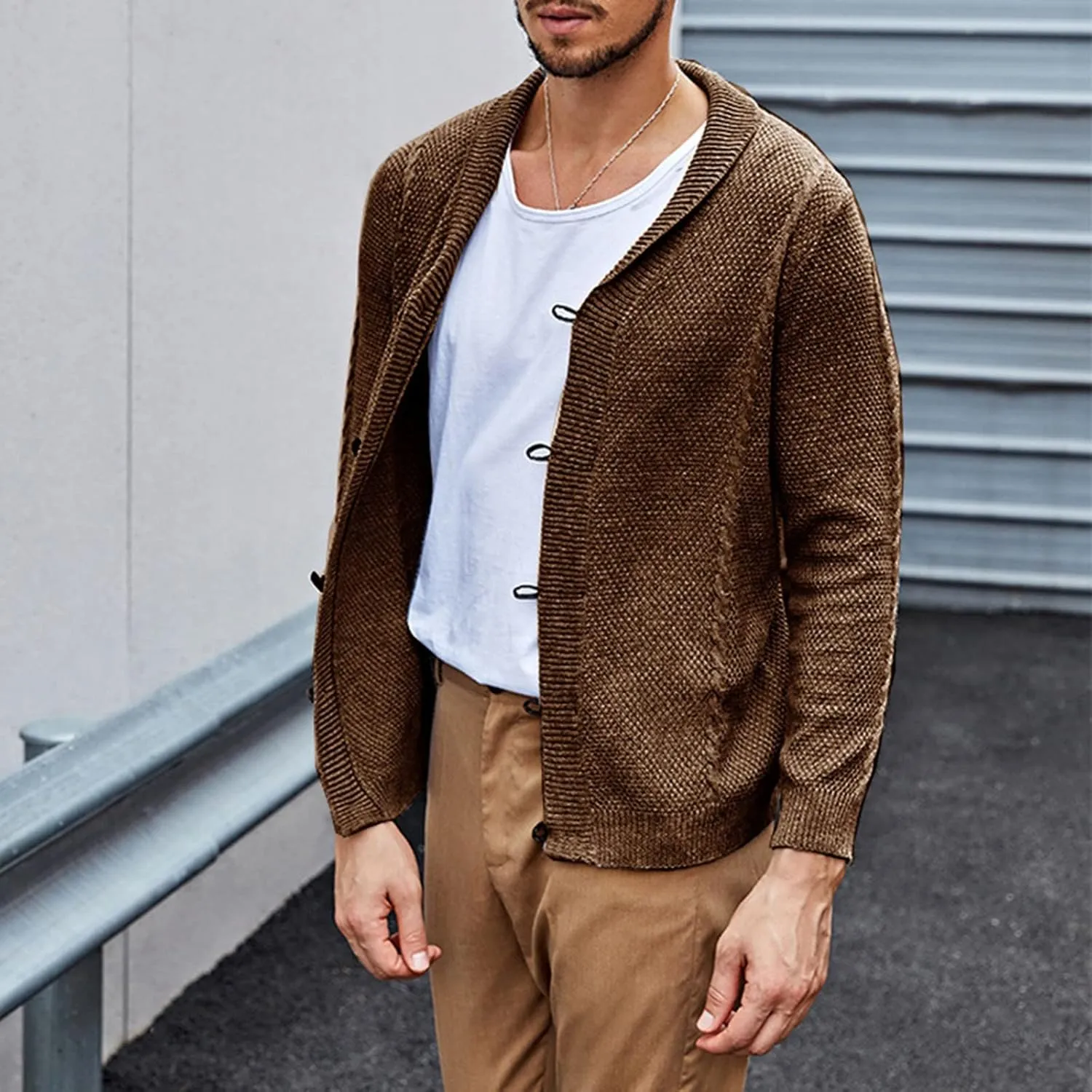 Mens Sweater Men's Lightweight Cardigan Sweater Single-Breasted V-Neck Knitted Cardigans Jacket