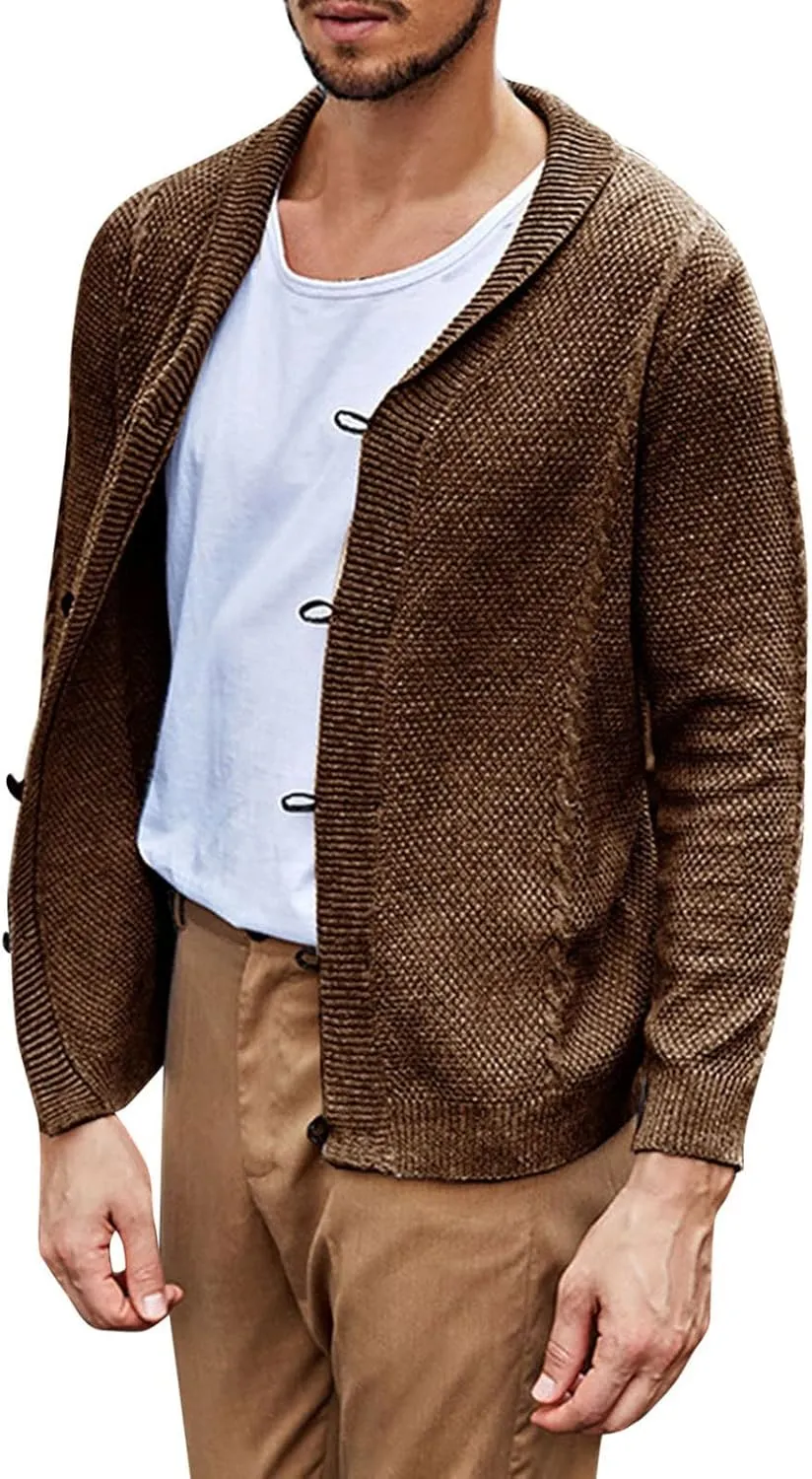Mens Sweater Men's Lightweight Cardigan Sweater Single-Breasted V-Neck Knitted Cardigans Jacket