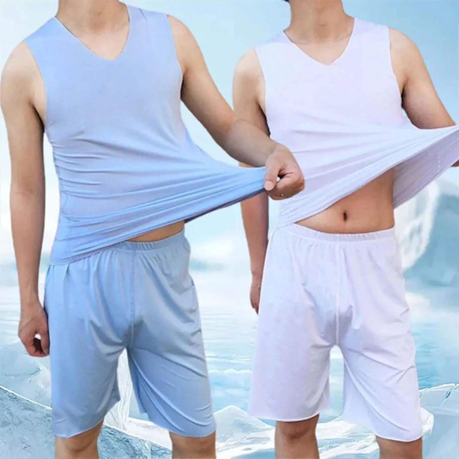 Mens Tank Tops Men's Ice Silk Vest Fitness Wide Shoulder Running Sports Quick Drying Inside and Outside Wear Summer
