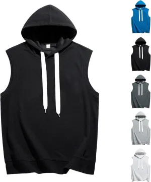 Mens Waffle Tank Tops Summer Sleeveless Hooded Casual Beach Hippie T Shirts Gym Bodybuilding Muscle Cut Off Shirts