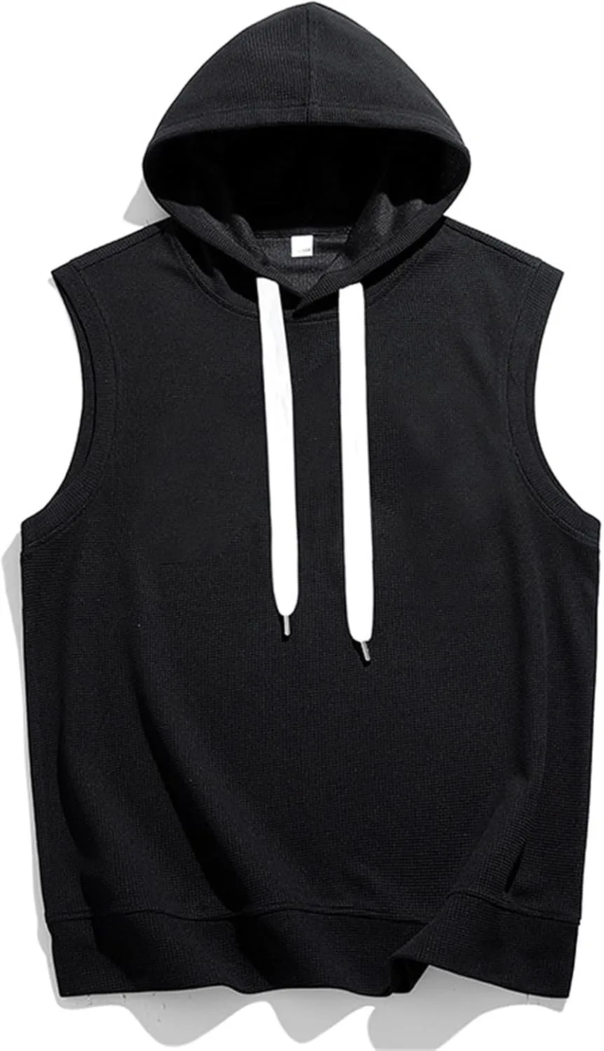 Mens Waffle Tank Tops Summer Sleeveless Hooded Casual Beach Hippie T Shirts Gym Bodybuilding Muscle Cut Off Shirts