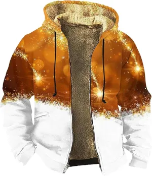 Mens Winter Coats Warm Jacket with Hood Pocket Western Cowboy 3D Printed Hooded Puffy Hooded Insulated Thicken