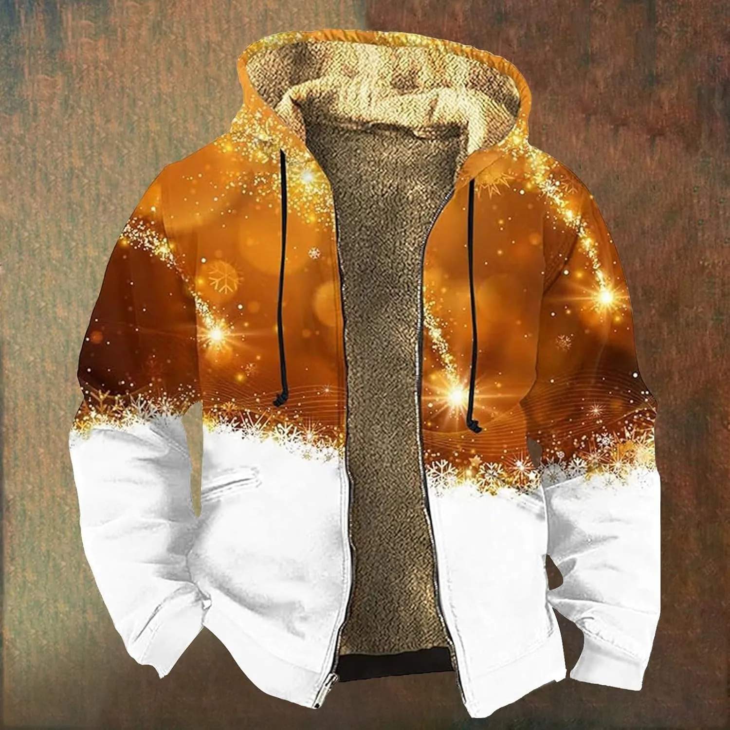 Mens Winter Coats Warm Jacket with Hood Pocket Western Cowboy 3D Printed Hooded Puffy Hooded Insulated Thicken