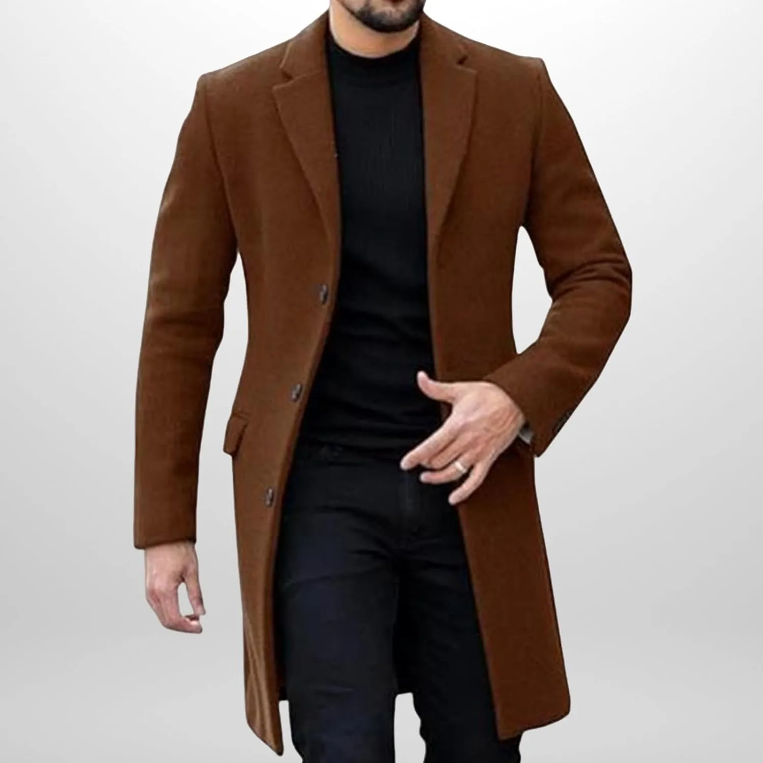 Men's Woolen Jacket Single Breasted Cardigan Long Trench Coat Winter Coat Men