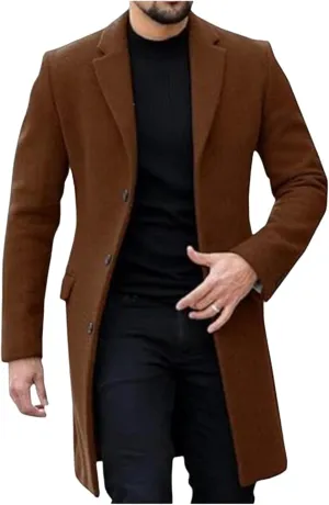 Men's Woolen Jacket Single Breasted Cardigan Long Trench Coat Winter Coat Men