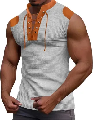 Men's Workout Hooded Tank Tops V Neck Sleeveless Drawstring Hoodies Bodybuilding Muscle Cut Off T Shirt with Pockets