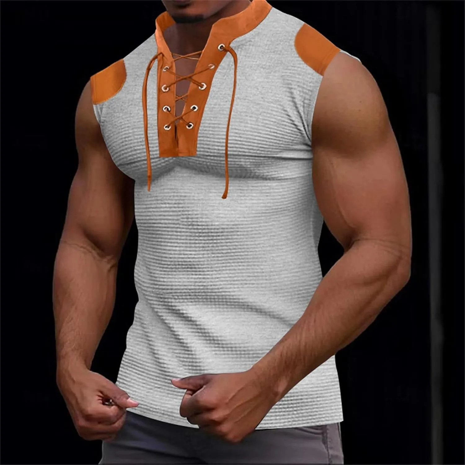 Men's Workout Hooded Tank Tops V Neck Sleeveless Drawstring Hoodies Bodybuilding Muscle Cut Off T Shirt with Pockets
