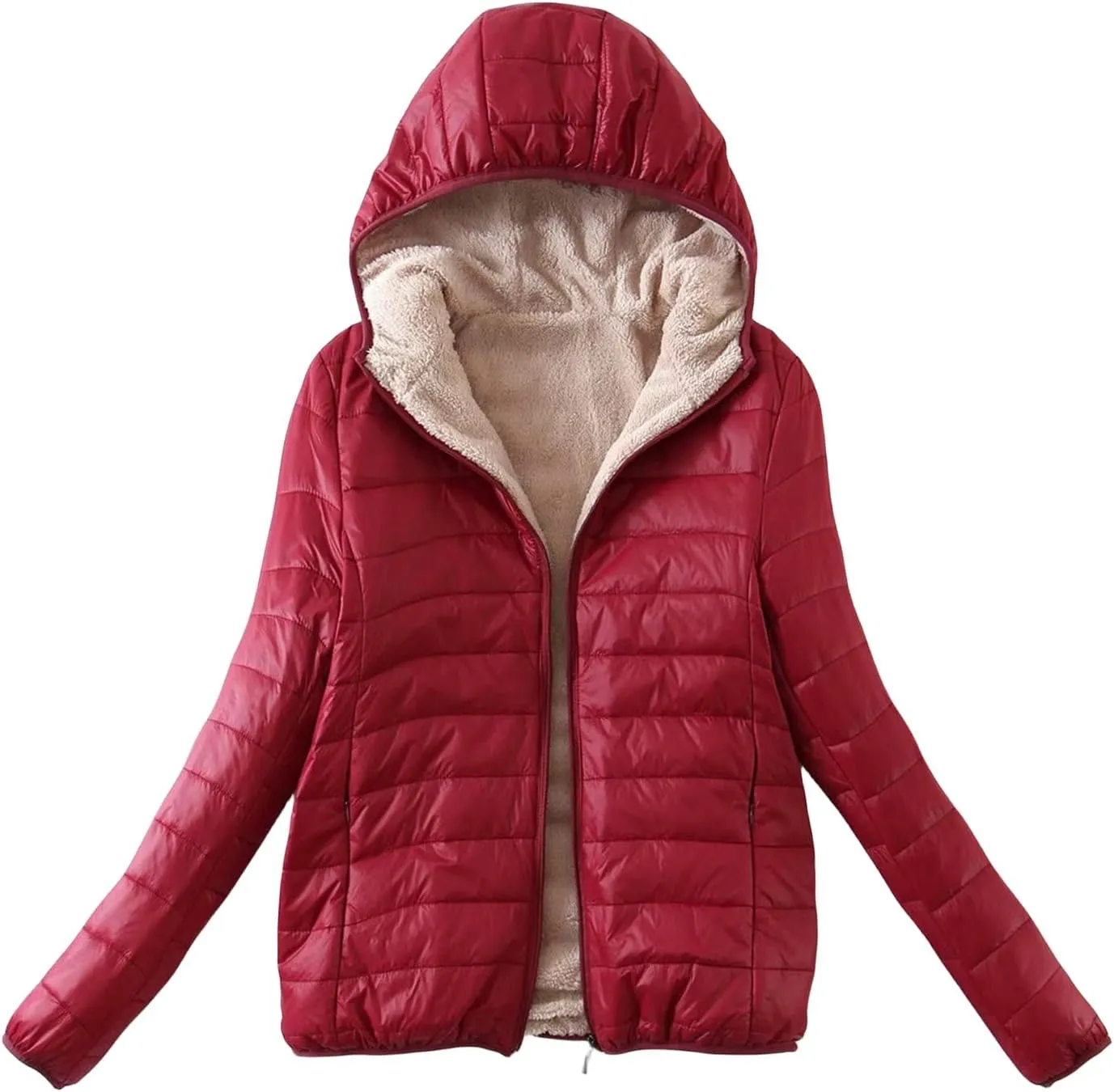 Mmoneyake Women's Quilted Winter Coats Thicken Fleece Lined Down Jacket Puffer Insulated Coats Slim Fit Hoodie Outerwear 2024