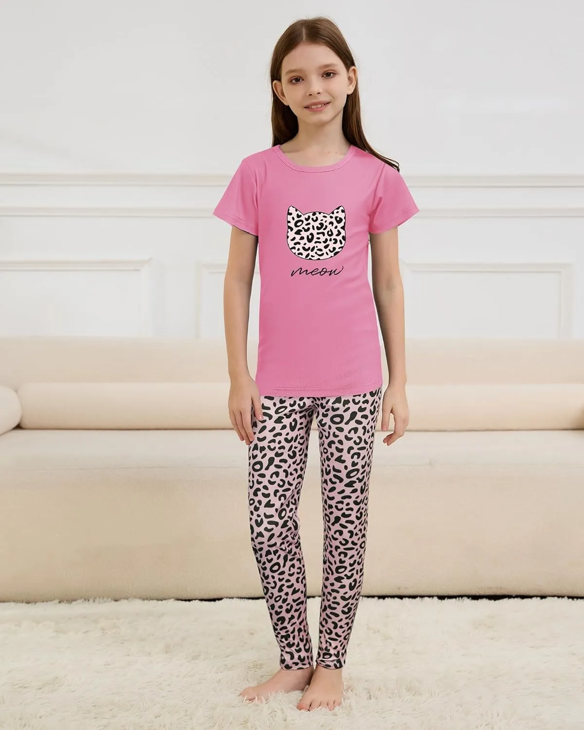MyFav Mommy and Me Pajamas Heart Print Sleepwear Family Matching Short Sleeve Nightwear