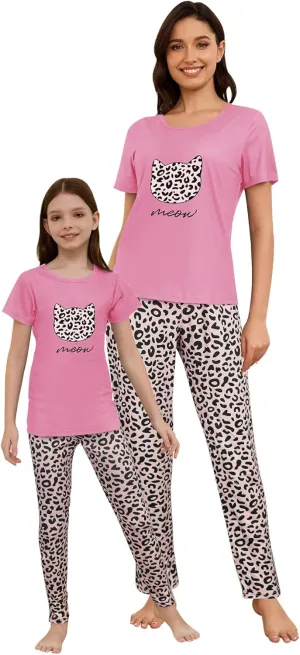 MyFav Mommy and Me Pajamas Heart Print Sleepwear Family Matching Short Sleeve Nightwear