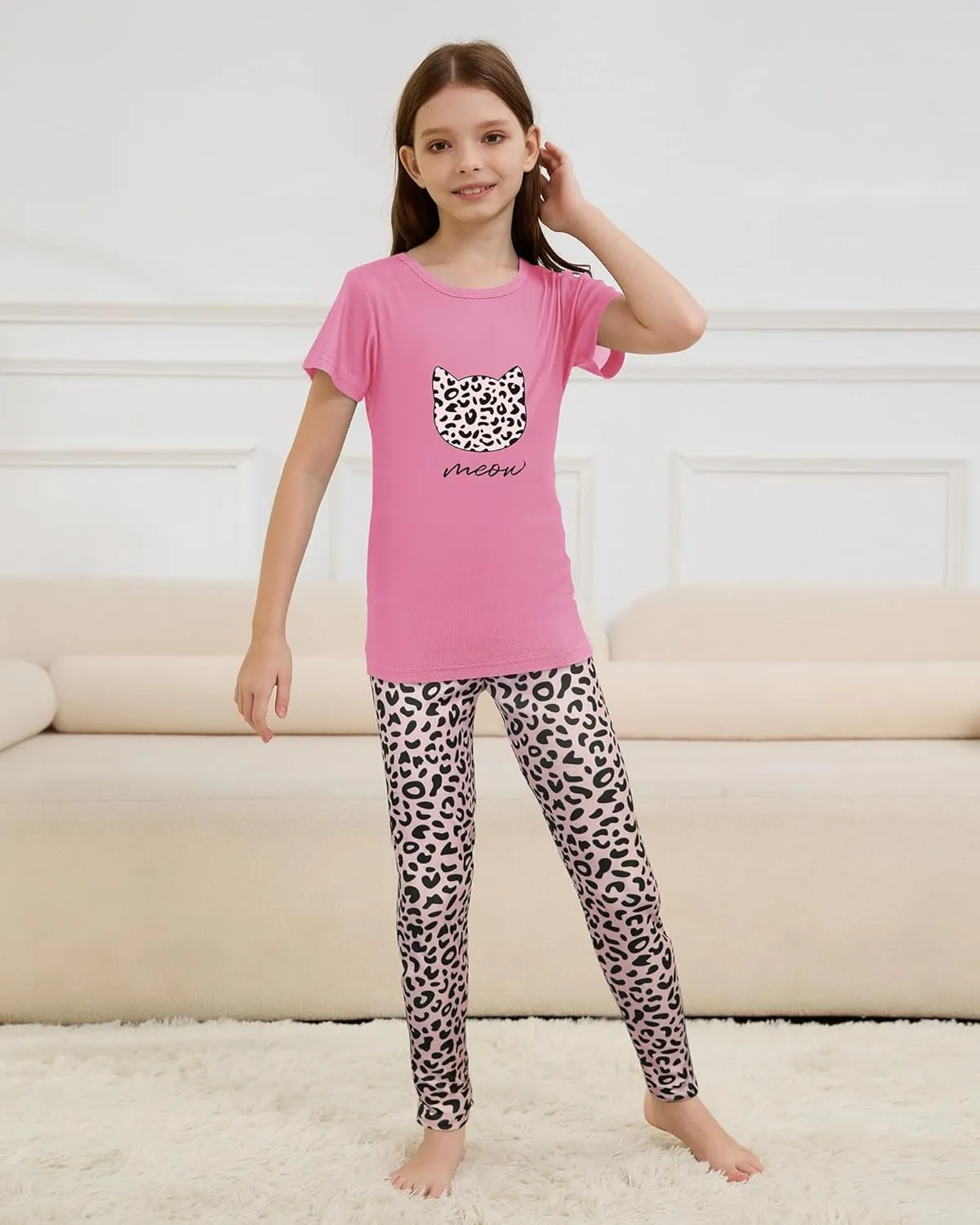 MyFav Mommy and Me Pajamas Heart Print Sleepwear Family Matching Short Sleeve Nightwear