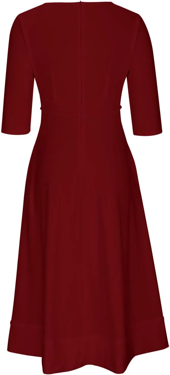 NaRHbrg Women's Sexy Deep V Neck Maxi Dress 3/4 Sleeve Ruched Evening Party Dress High Waist Flowy Wedding Guest Dresses