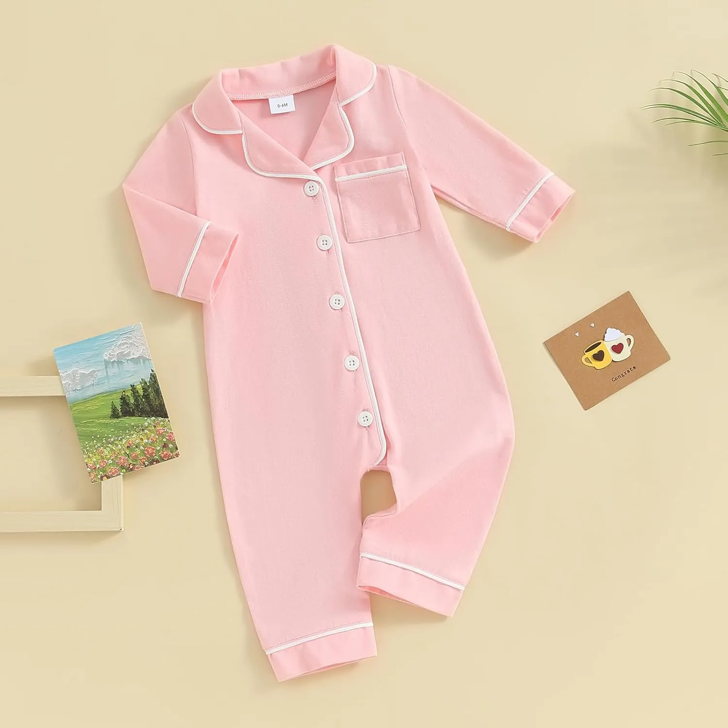 Newborn Baby Boy Girl Cotton Pajamas Romper Long Sleeve Button Down One Piece Jumpsuit Pjs Infant Lounge Sleepwears