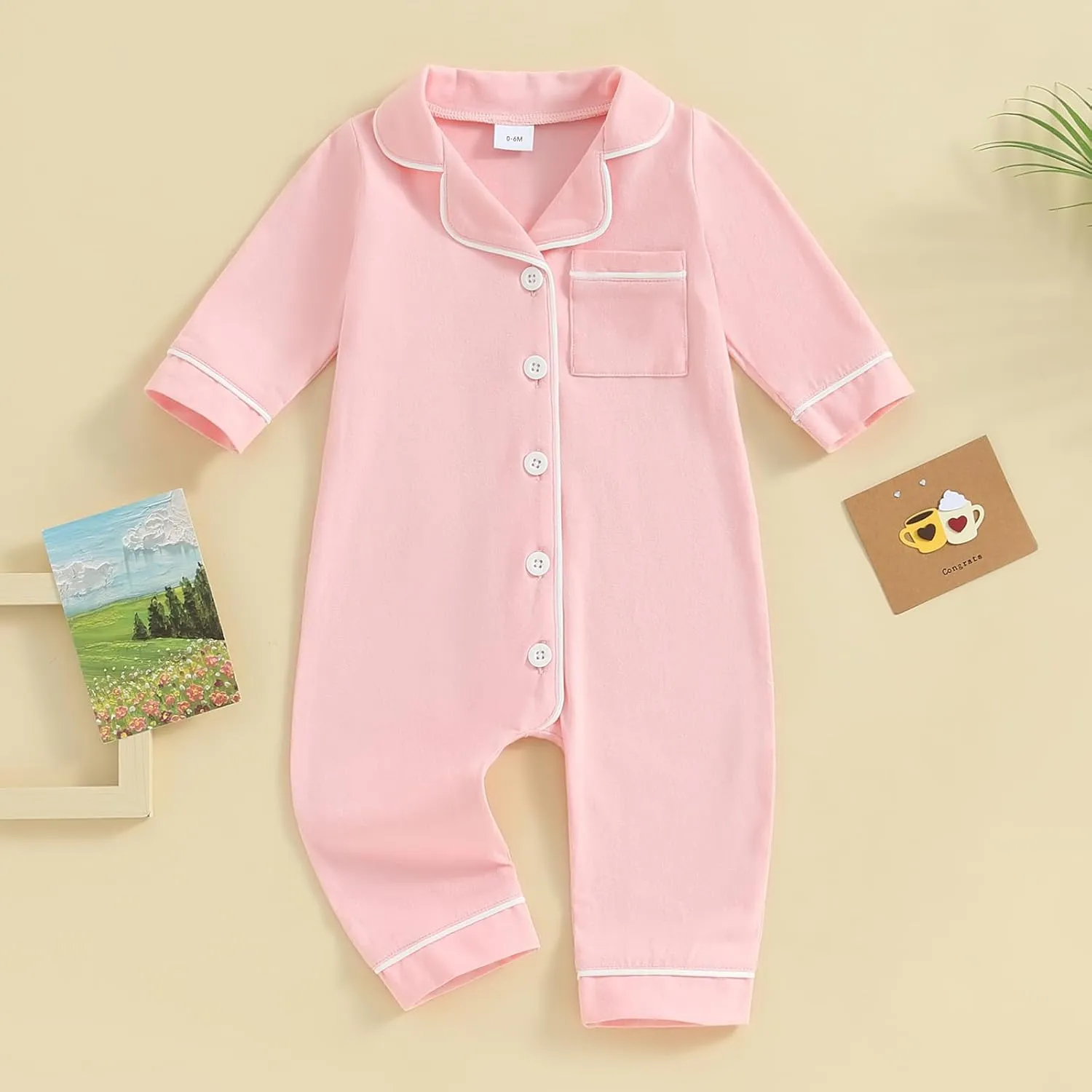 Newborn Baby Boy Girl Cotton Pajamas Romper Long Sleeve Button Down One Piece Jumpsuit Pjs Infant Lounge Sleepwears