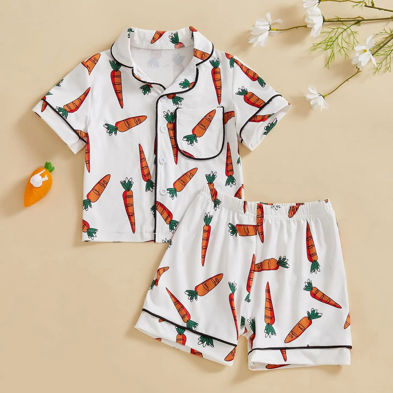 One Opening Boy Girl Baby Satin Toddler Pajamas Button Down Sleep Suit Kids Pjs Set